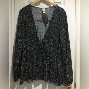 BNWT Lilian Rayon Black and White V-Neck Polka Dot Blouse